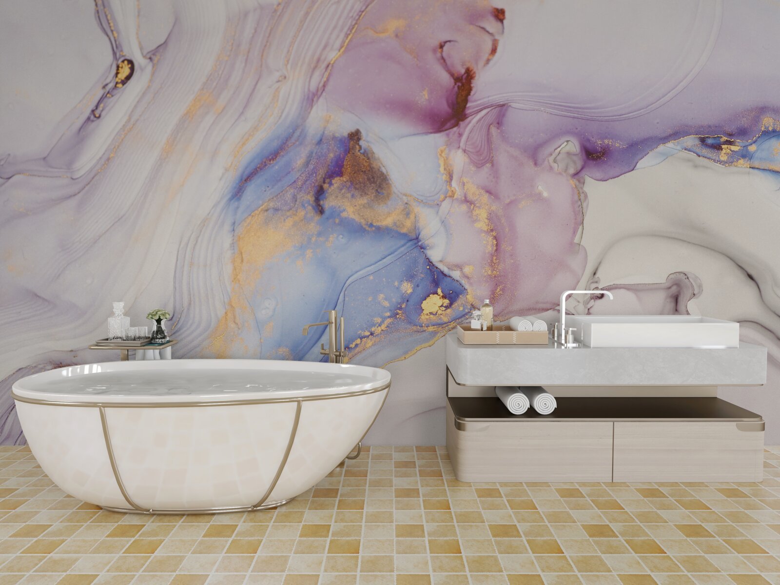 Fototapeta mramorové pozadie s akvarelovým tienidlom na posteľ