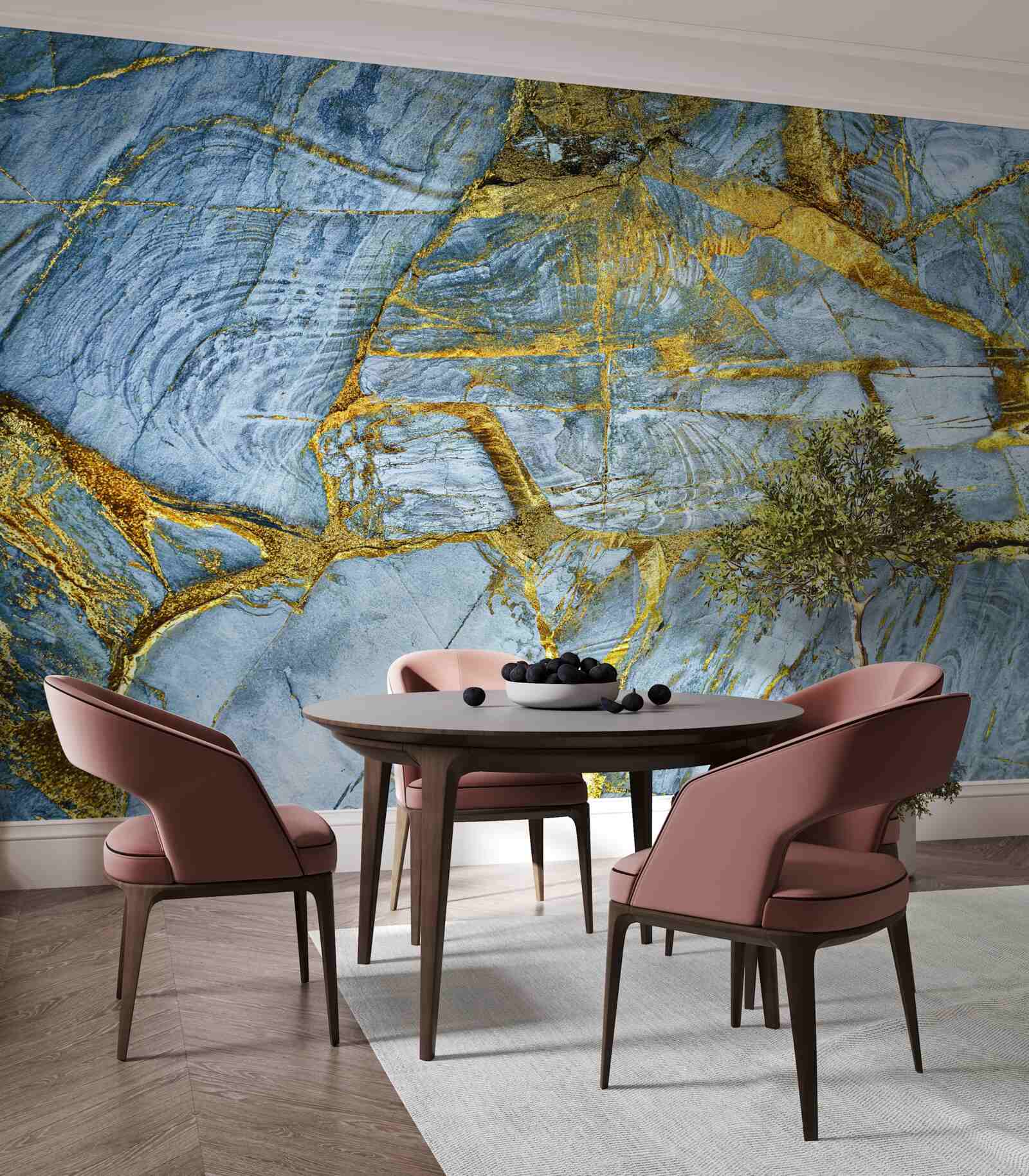 Fototapeta rez so zlatými odtieňmi na modrom podklade