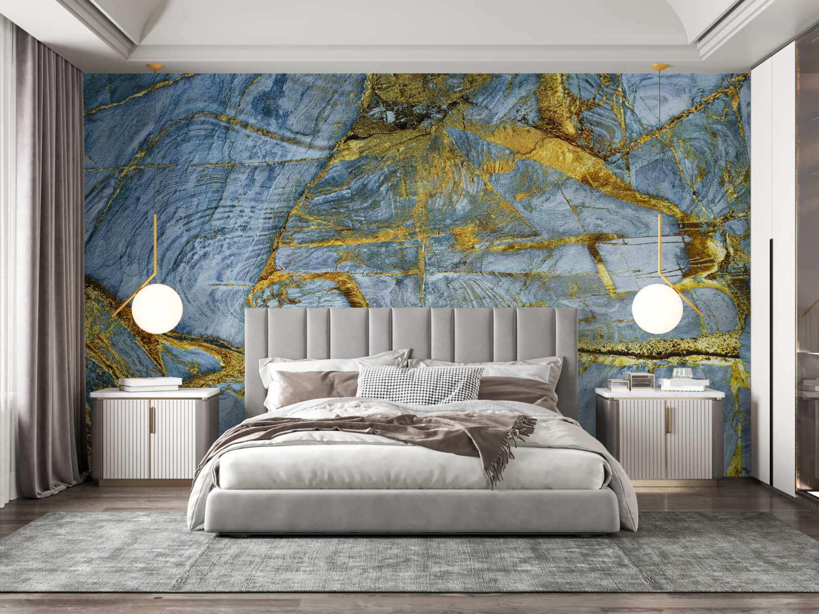 Fototapeta rez so zlatými odtieňmi na modrom podklade