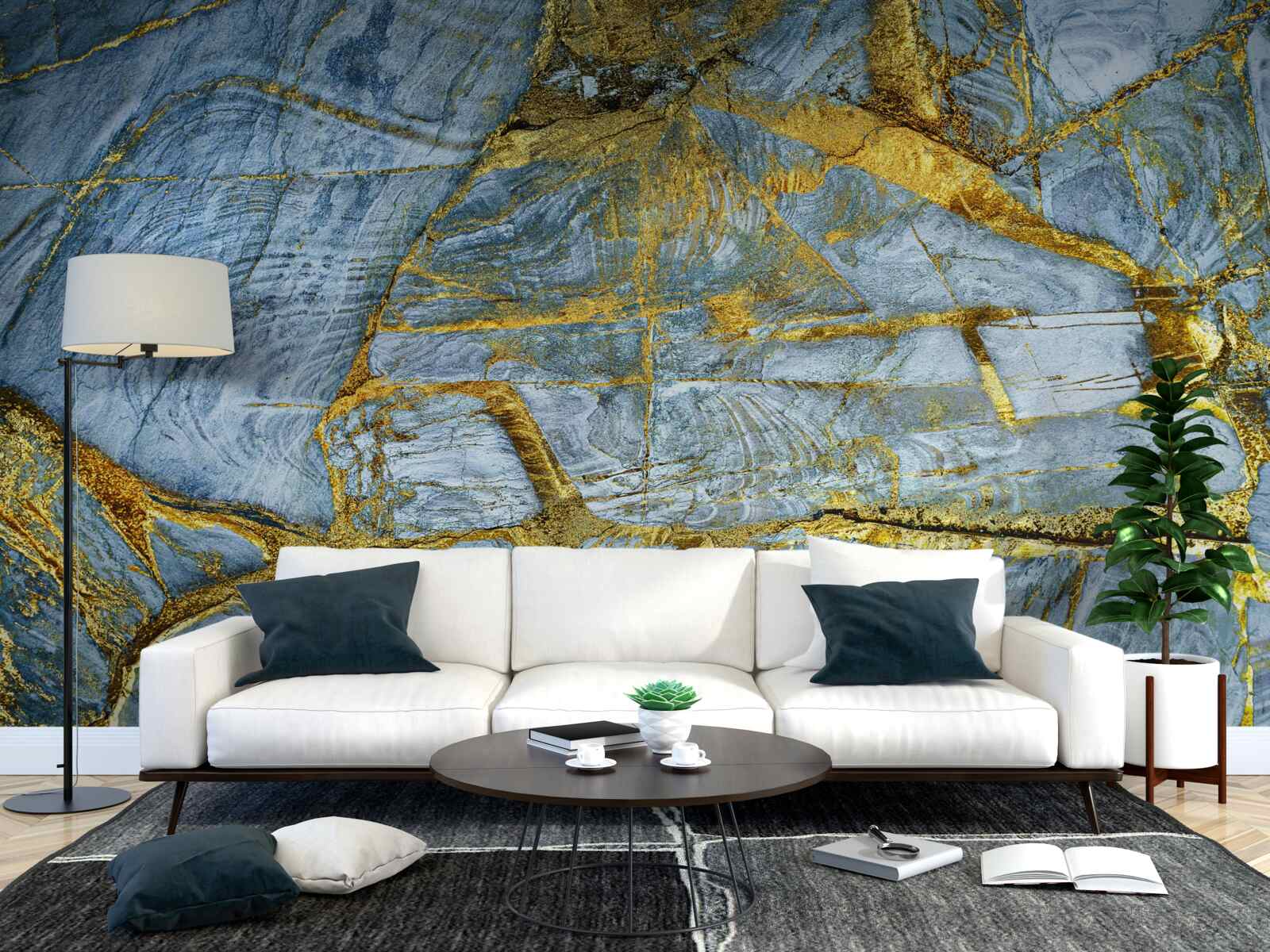 Fototapeta rez so zlatými odtieňmi na modrom podklade