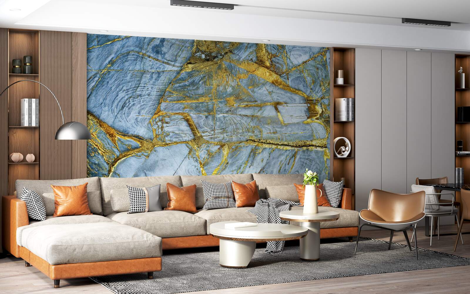 Fototapeta rez so zlatými odtieňmi na modrom podklade