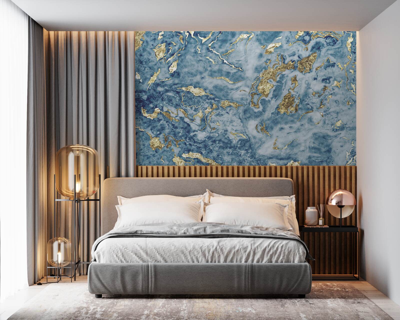 Fototapeta modrý mramor so zlatými žilami