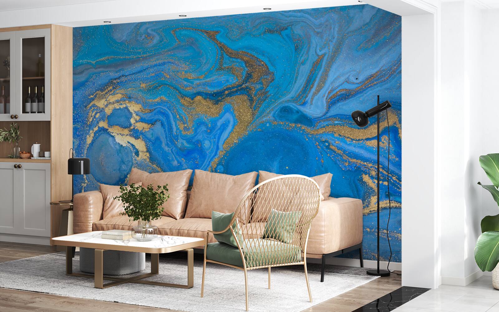 Fototapeta modrý a zlatý mramorový štýl