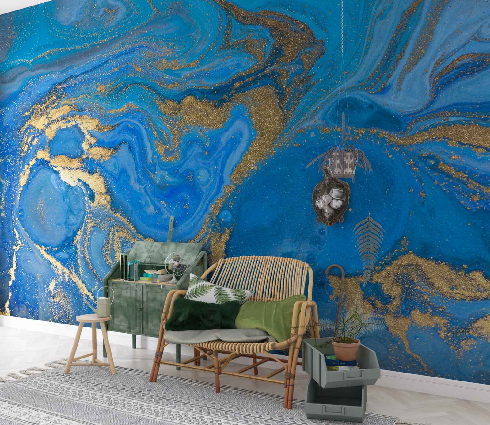 Fototapeta modrý a zlatý mramorový štýl