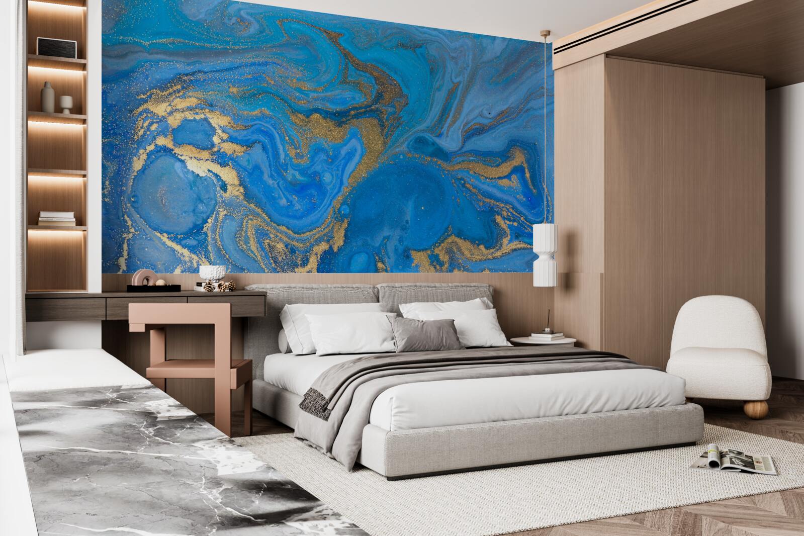 Fototapeta modrý a zlatý mramorový štýl