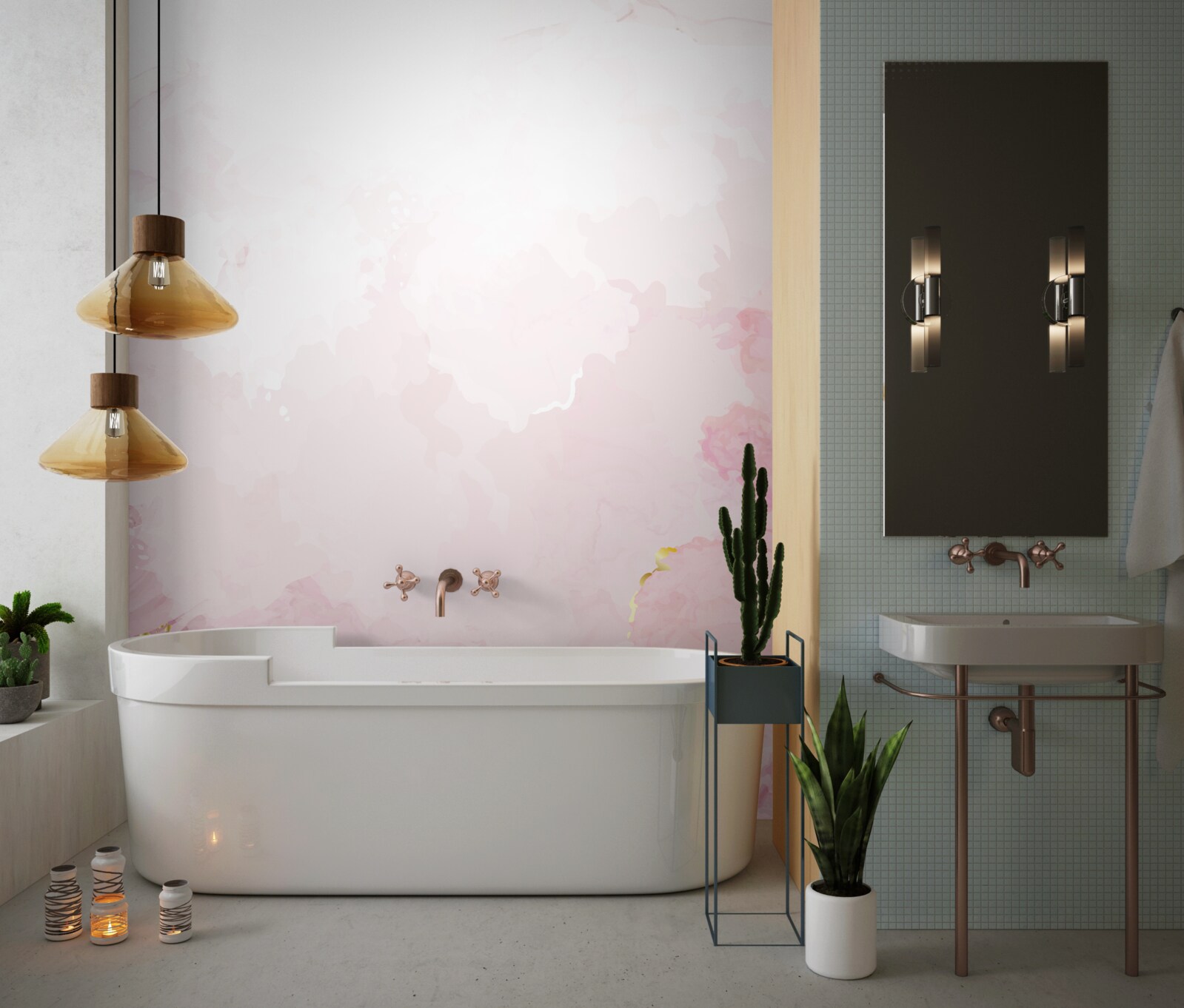 Fototapeta mramor v jemných odtieňoch bielej a ružovej