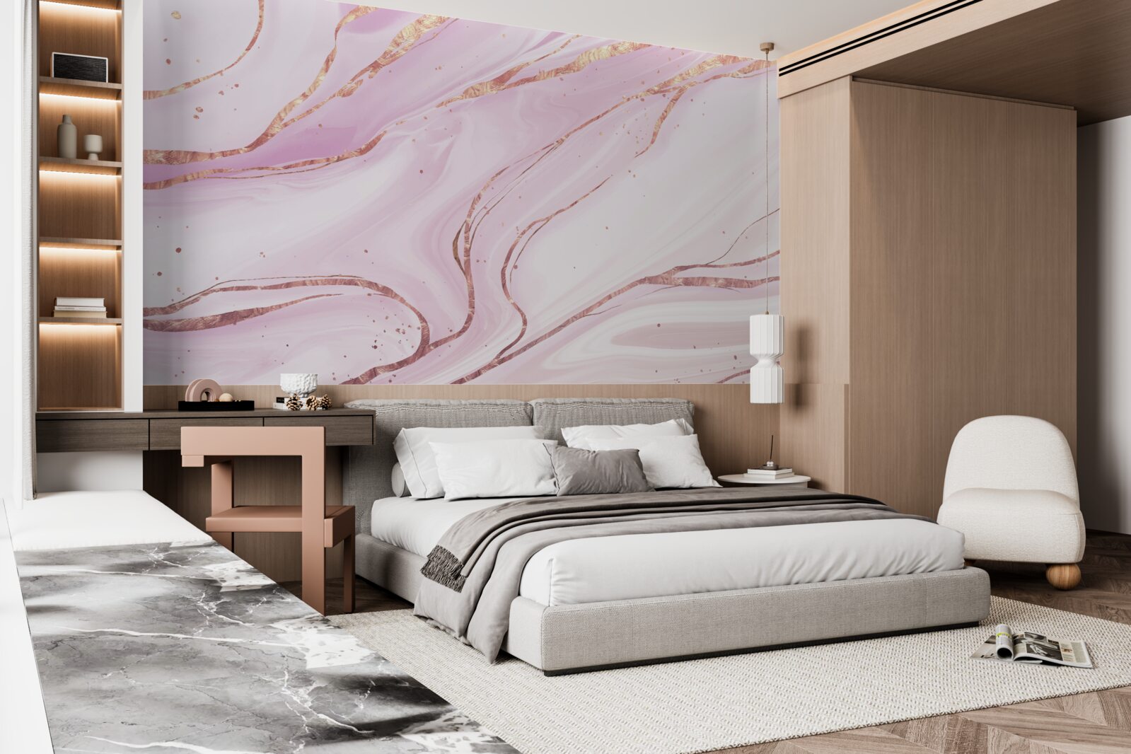 Fototapeta mramor v prašnom ružovom odtieni