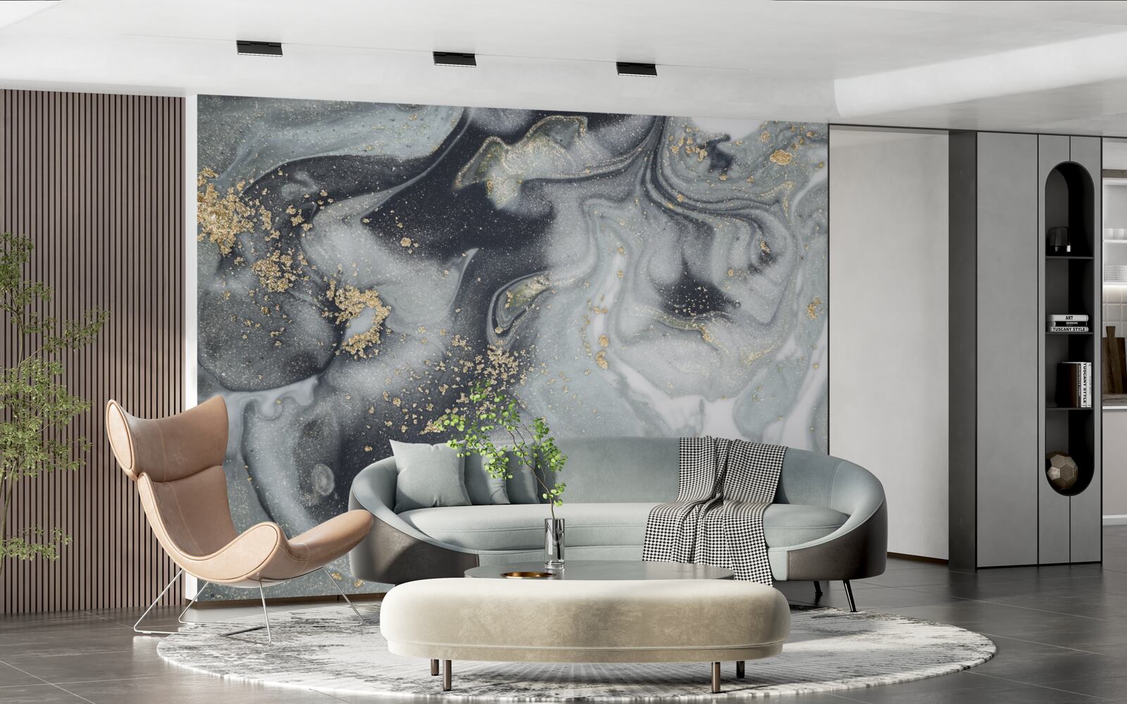 Fototapeta zlaté zrnká piesku na sivom mramorovom povrchu