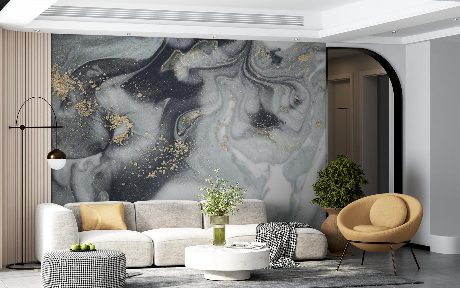 Fototapeta zlaté zrnká piesku na sivom mramorovom povrchu