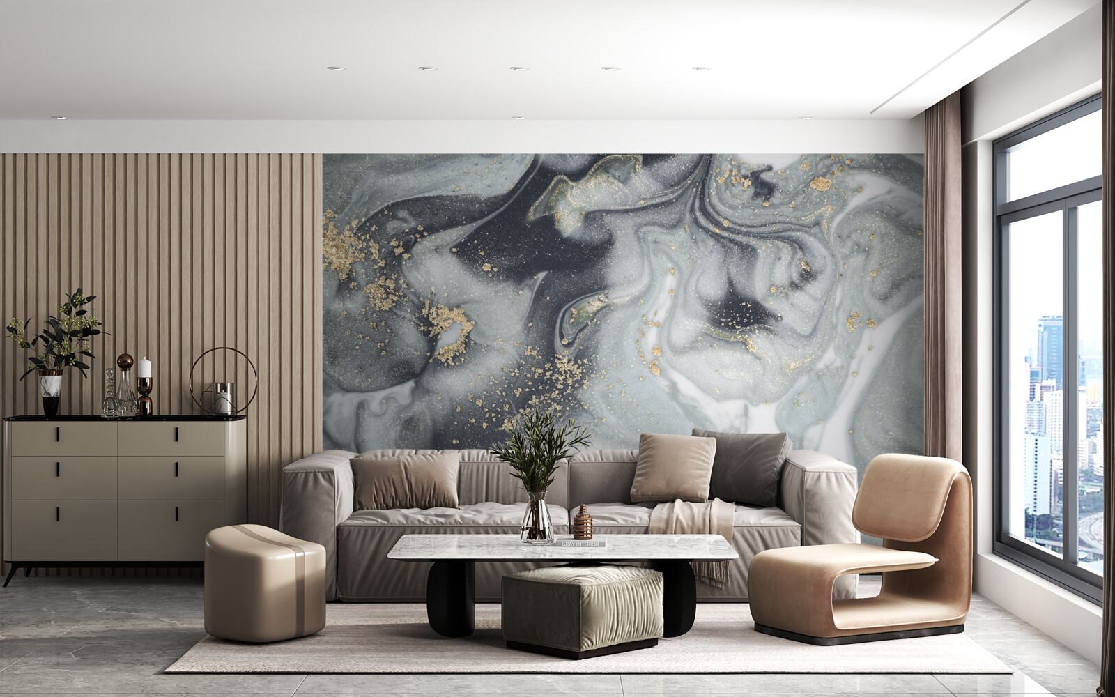 Fototapeta zlaté zrnká piesku na sivom mramorovom povrchu