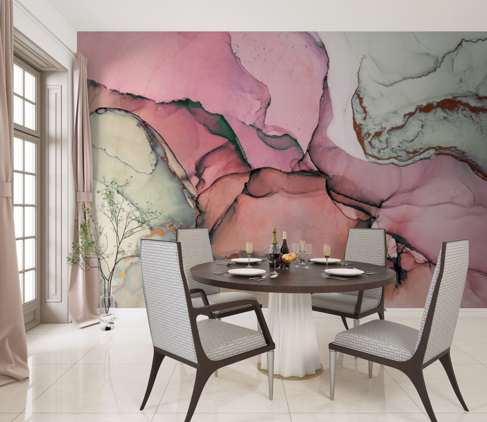 Fototapeta mramor v odtieňoch ružovej, inšpirovaný abstrakciou
