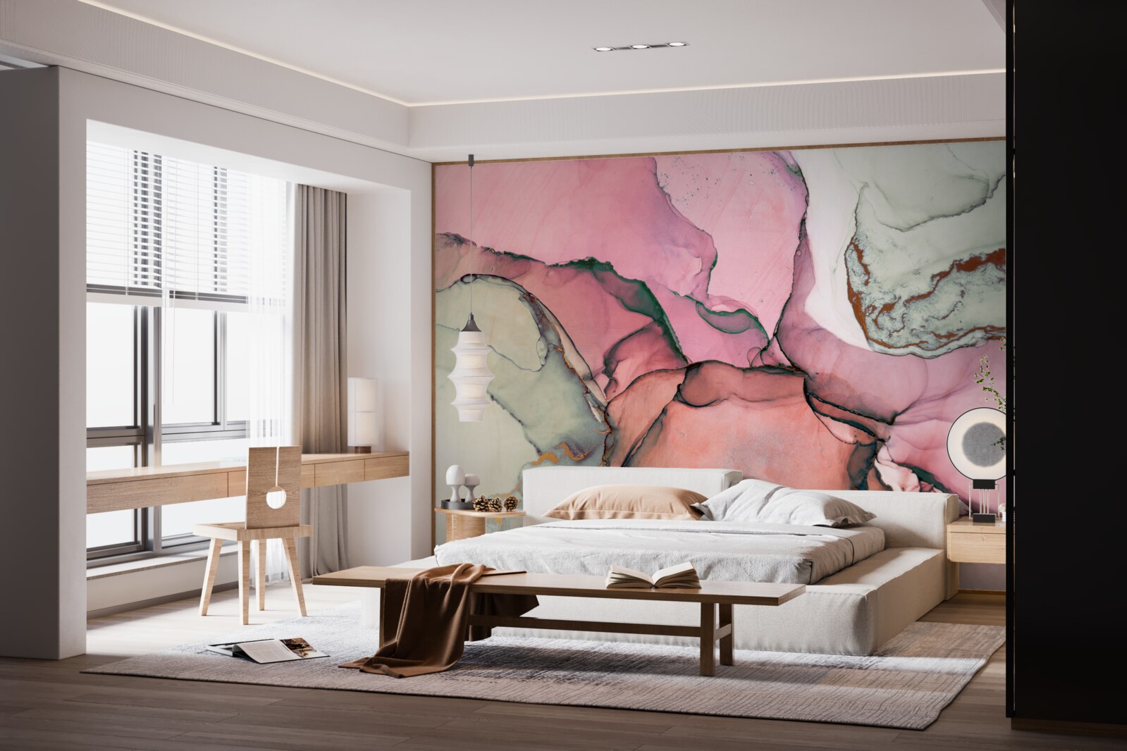 Fototapeta mramor v odtieňoch ružovej, inšpirovaný abstrakciou