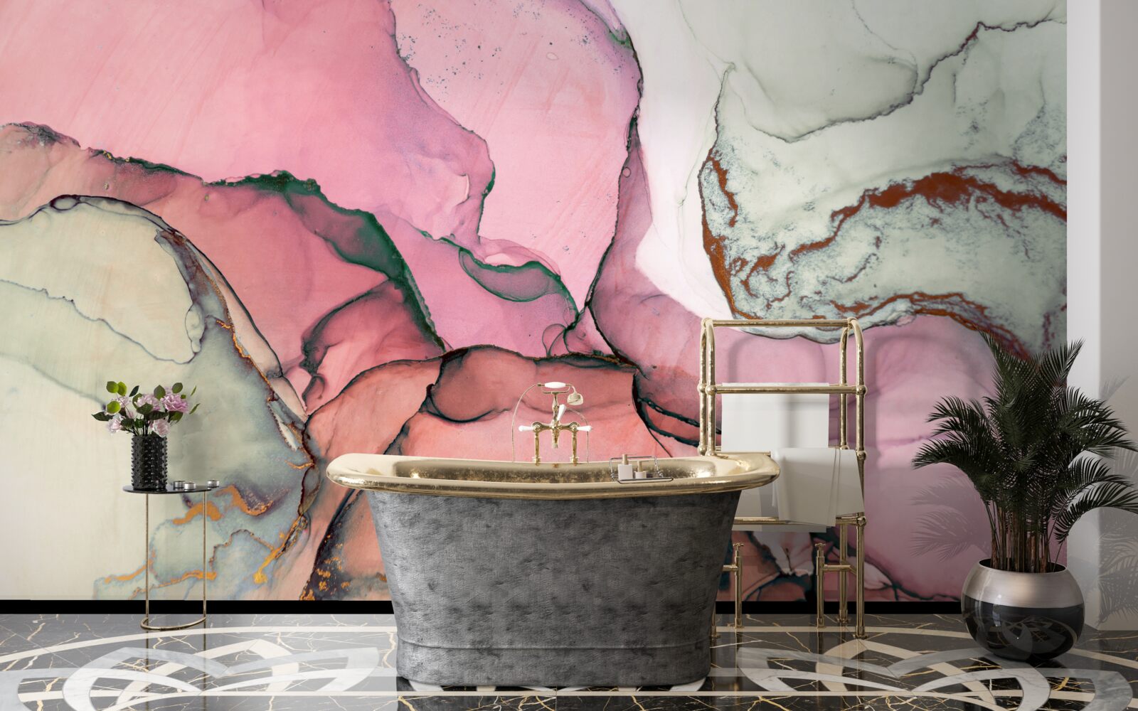 Fototapeta mramor v odtieňoch ružovej, inšpirovaný abstrakciou