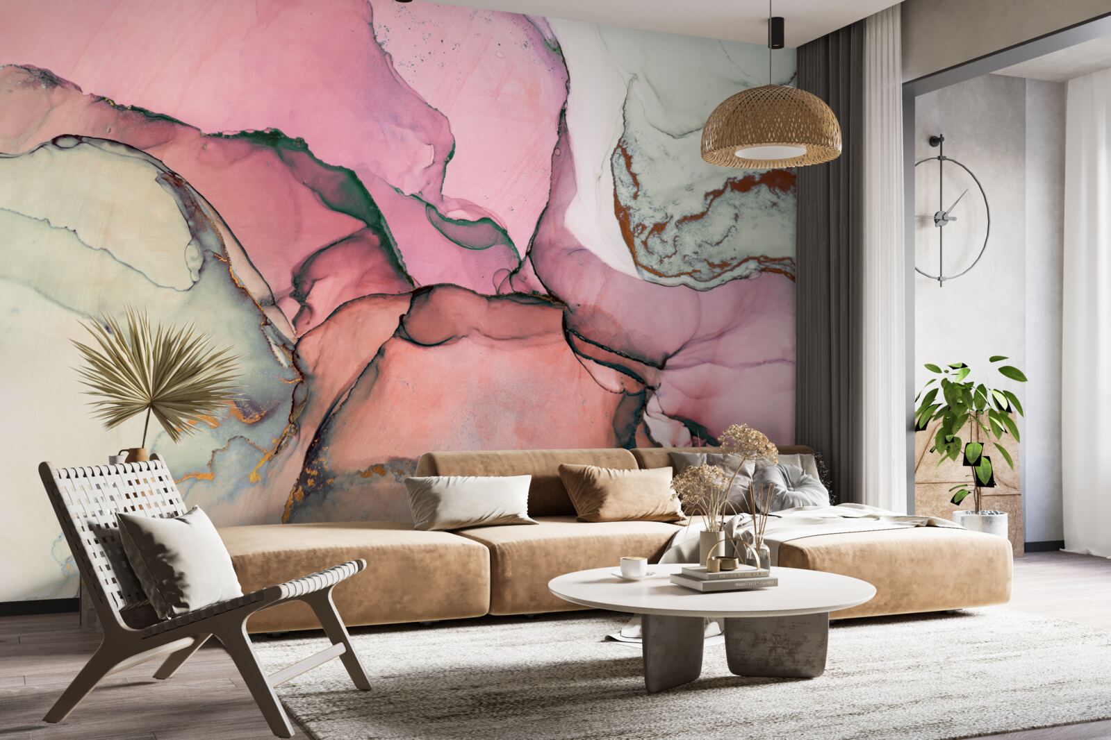 Fototapeta mramor v odtieňoch ružovej, inšpirovaný abstrakciou
