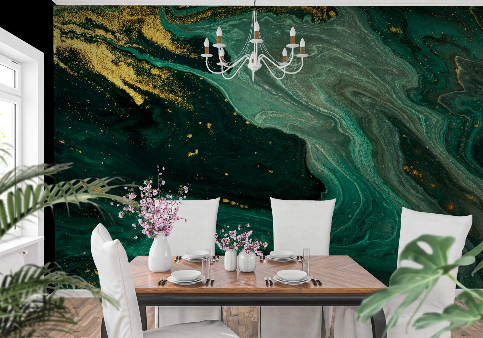 Fototapeta zlaté vzory na smaragdovom pozadí