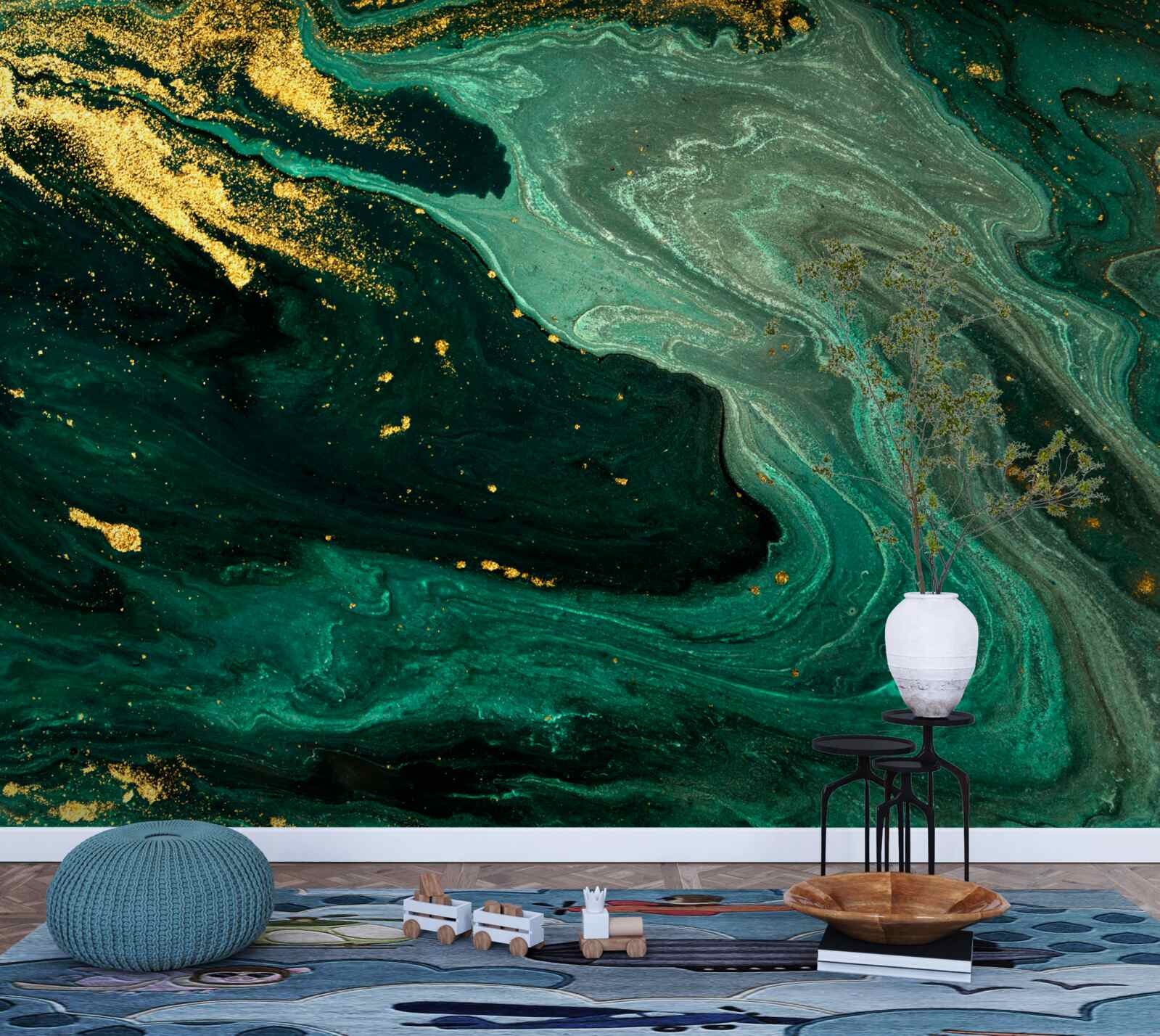 Fototapeta zlaté vzory na smaragdovom pozadí