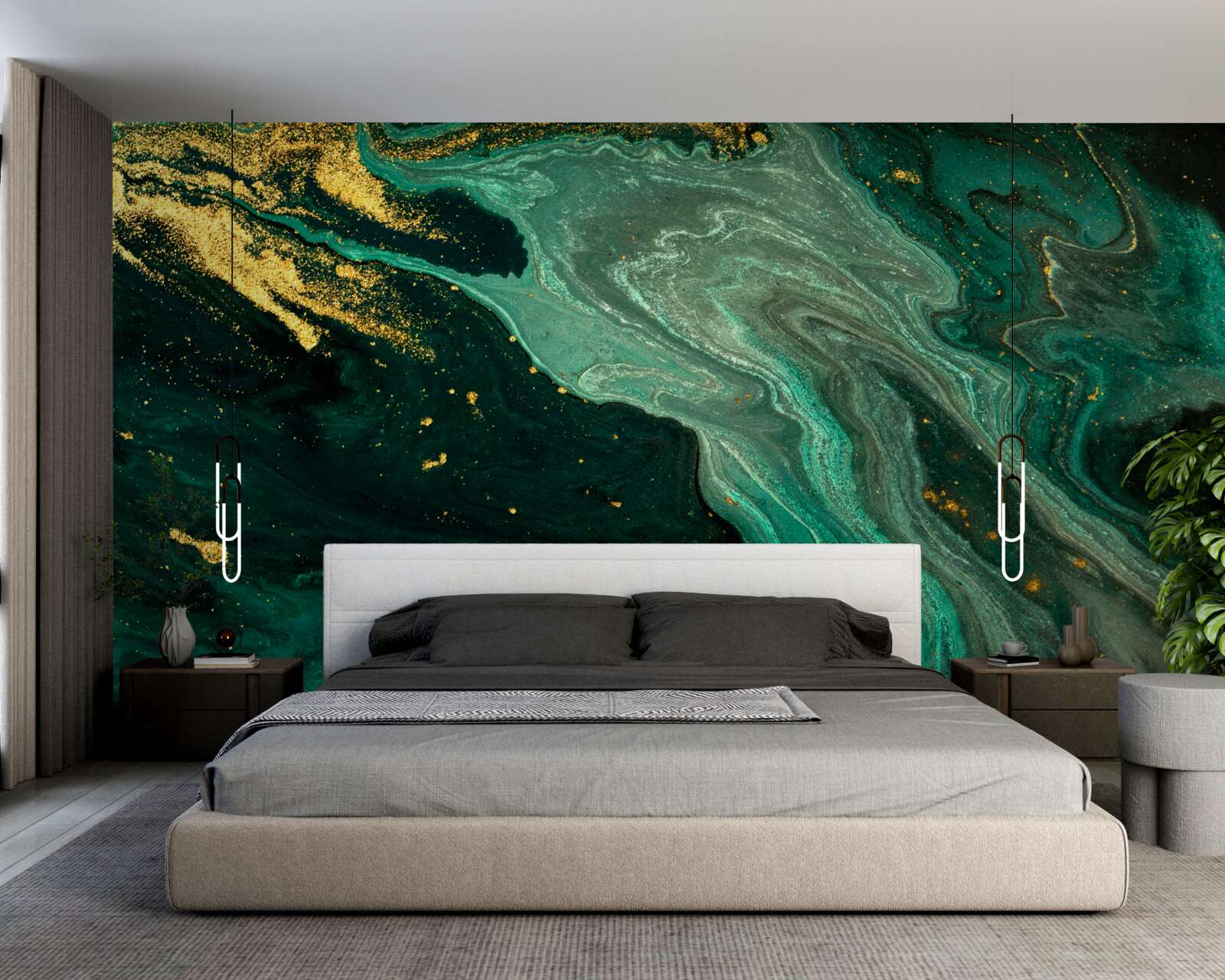 Fototapeta zlaté vzory na smaragdovom pozadí