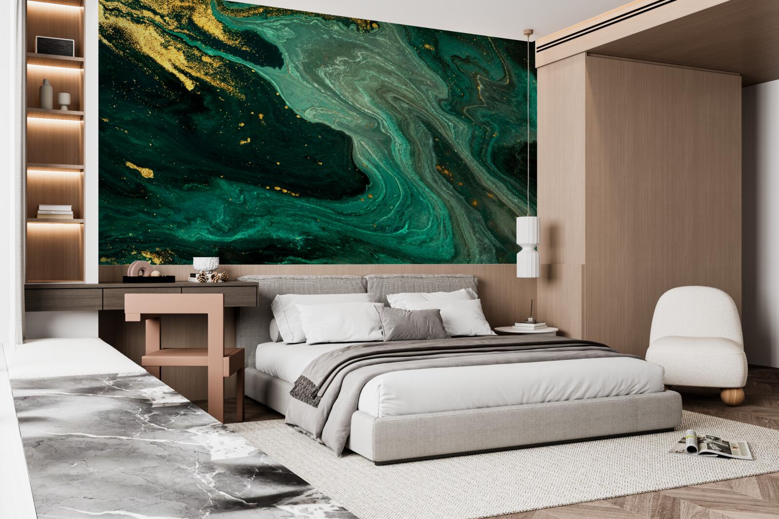 Fototapeta zlaté vzory na smaragdovom pozadí