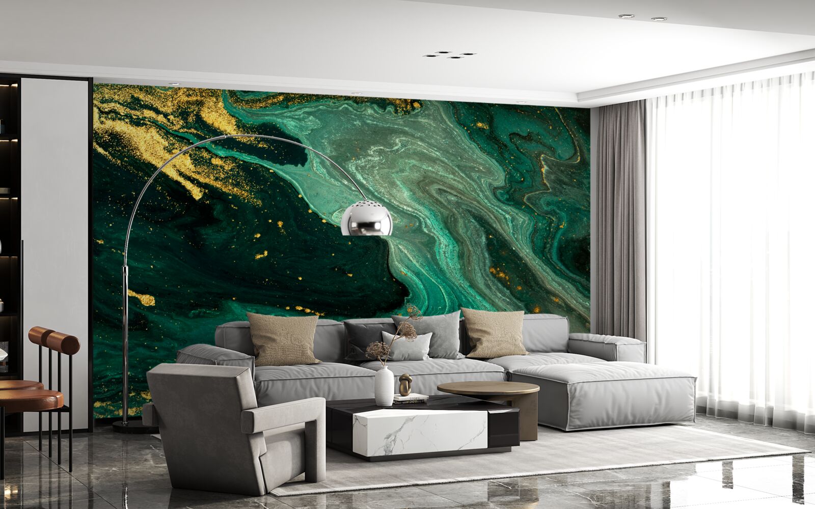 Fototapeta zlaté vzory na smaragdovom pozadí