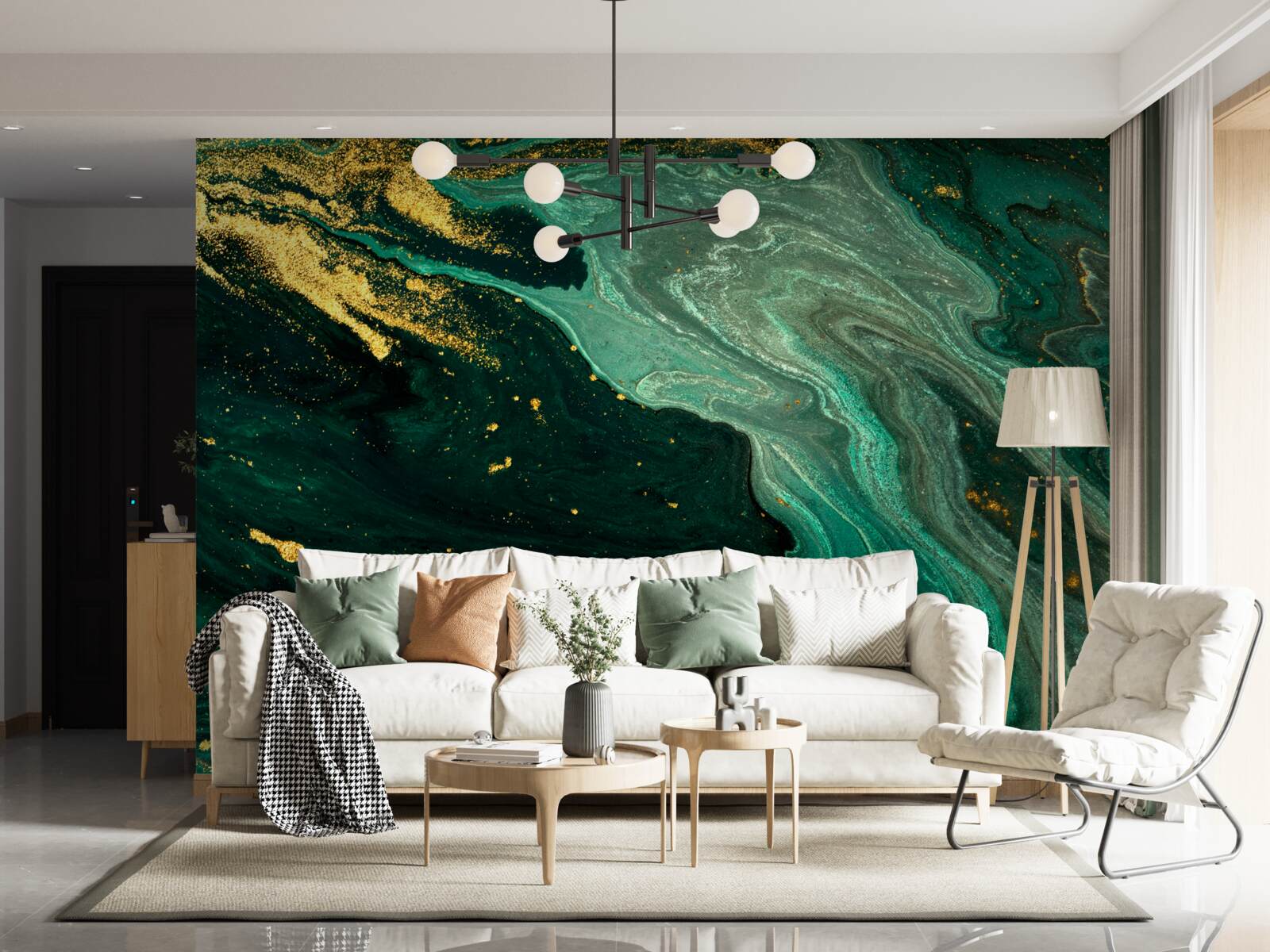 Fototapeta zlaté vzory na smaragdovom pozadí