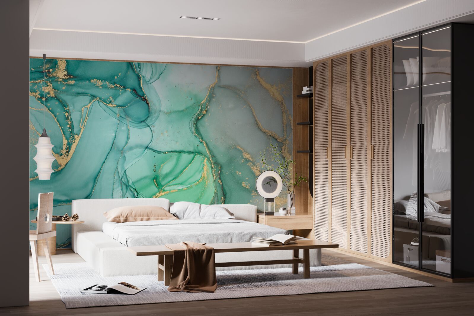 Fototapeta smaragdová abstrakcia so zlatými odtieňmi