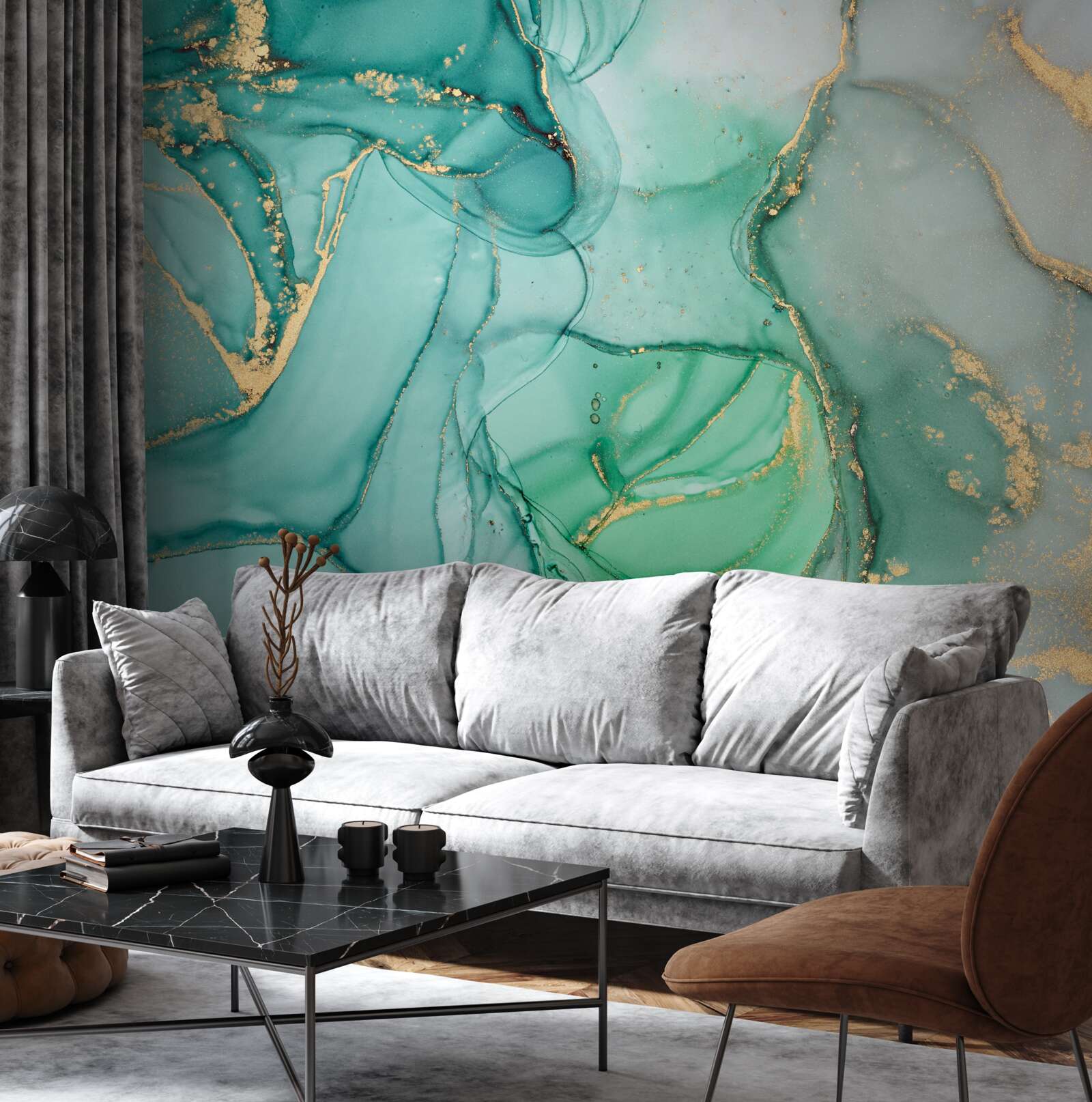 Fototapeta smaragdová abstrakcia so zlatými odtieňmi