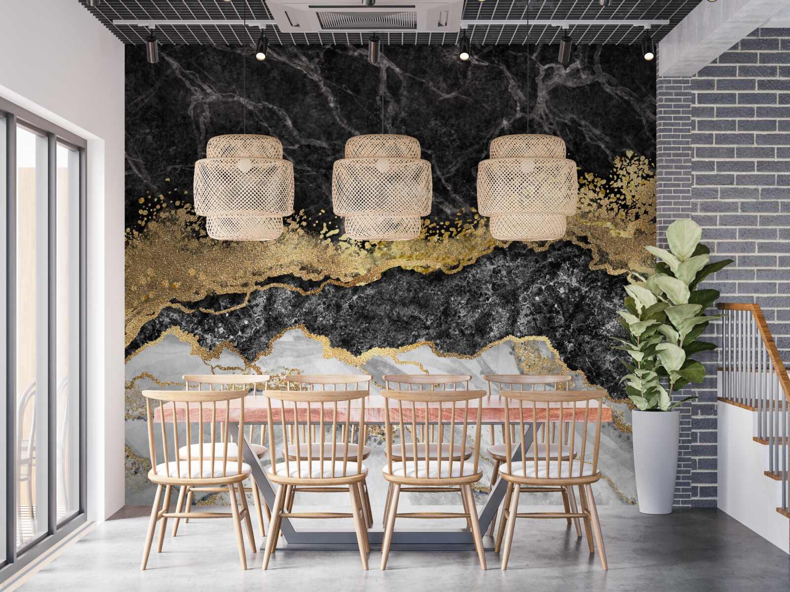 Fototapeta mramor so zlatom na čiernom pozadí