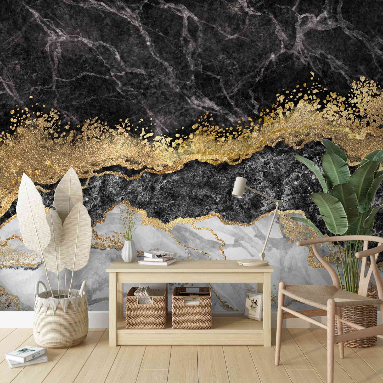 Fototapeta mramor so zlatom na čiernom pozadí