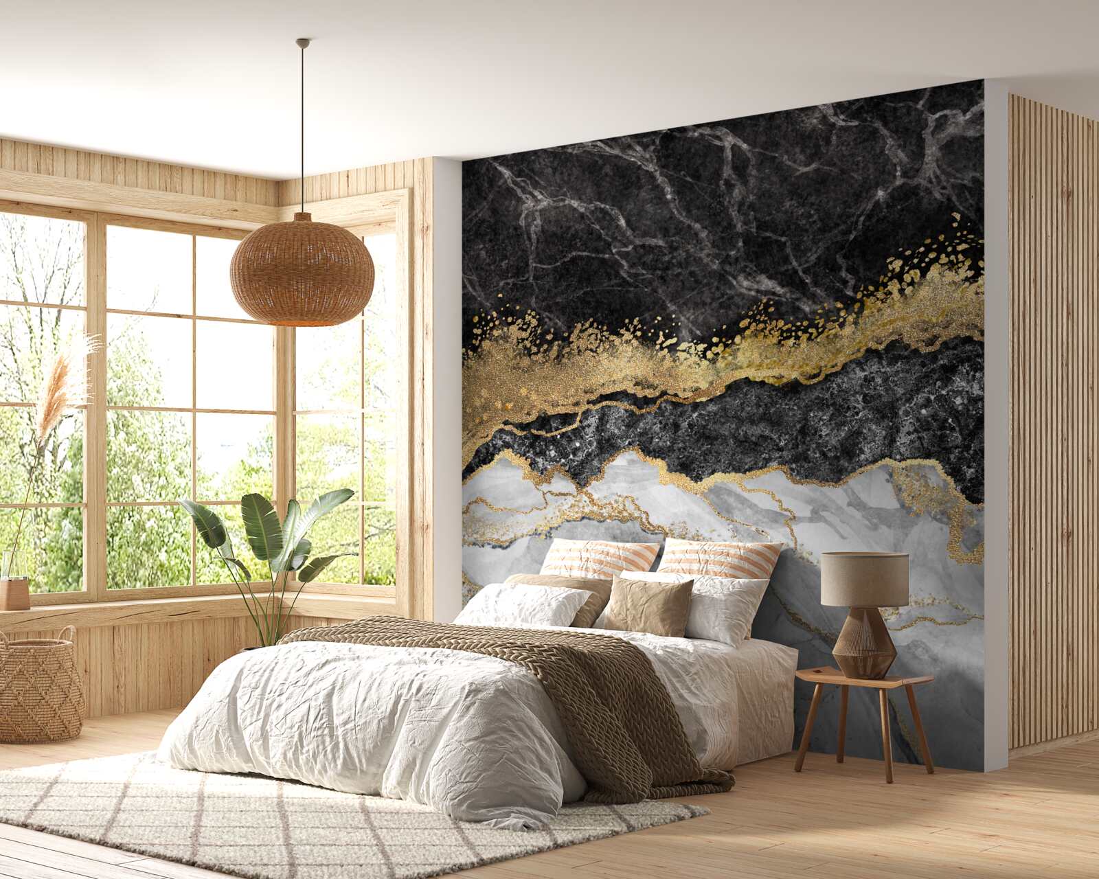 Fototapeta mramor so zlatom na čiernom pozadí