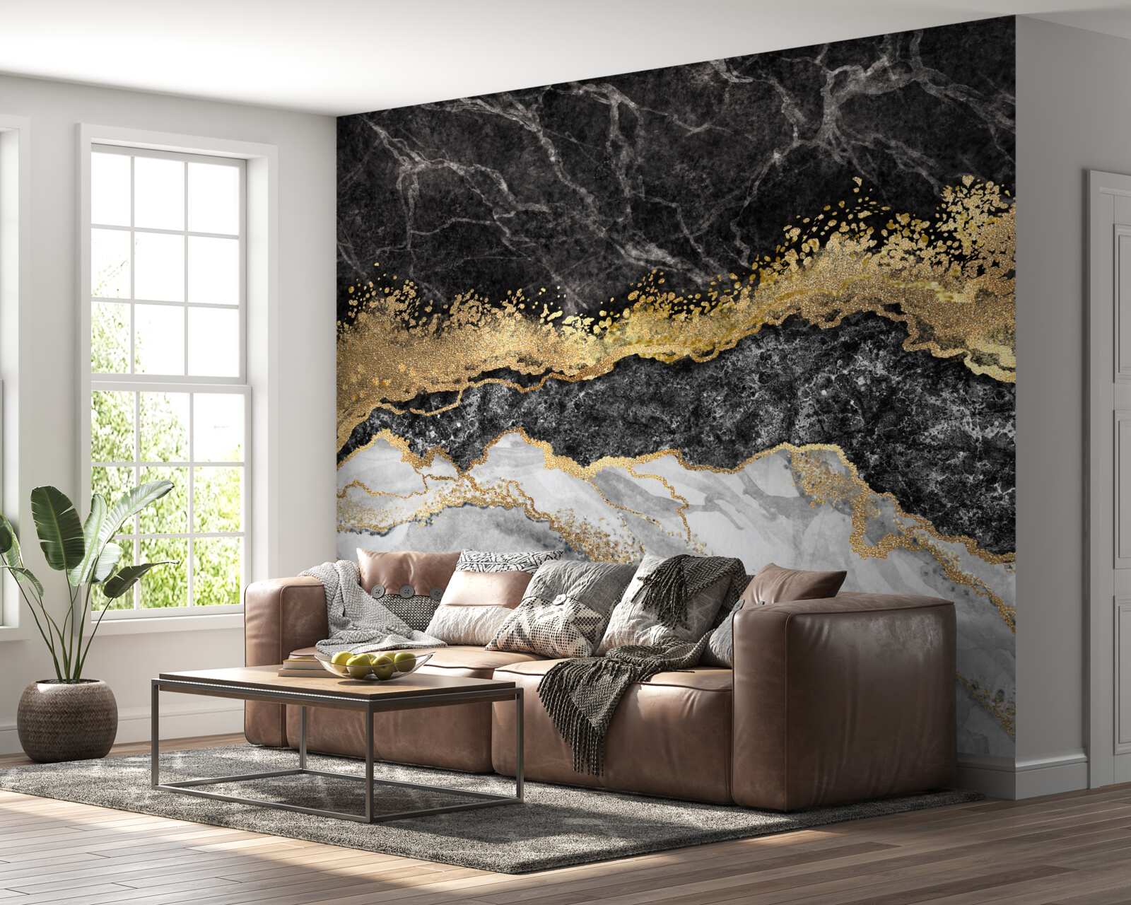 Fototapeta mramor so zlatom na čiernom pozadí