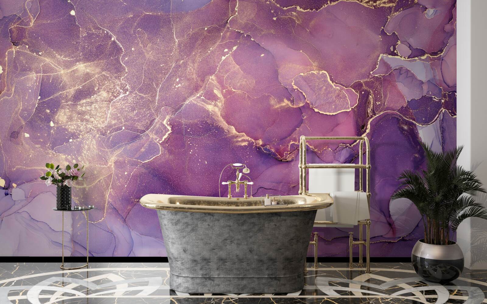 Fototapeta mramorový podklad v zlatej farbe s fialovým nádychom
