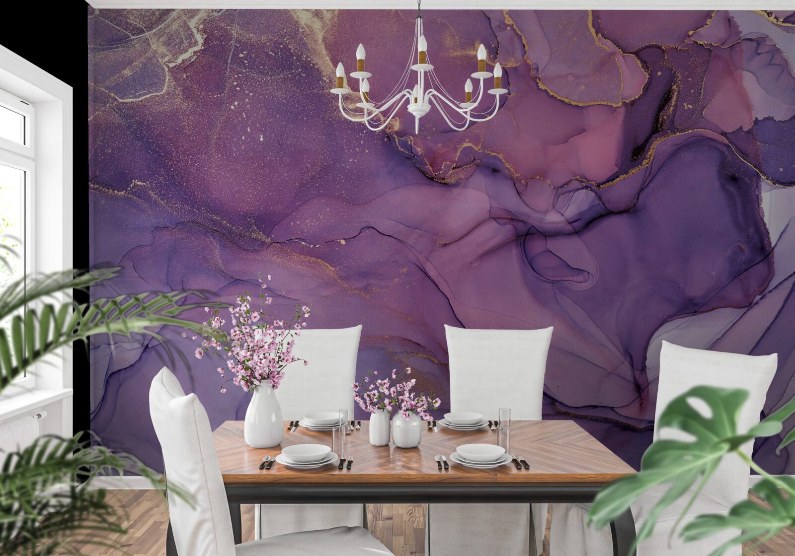 Fototapeta mramorové pozadie v lila odtieni so zlatými prvkami