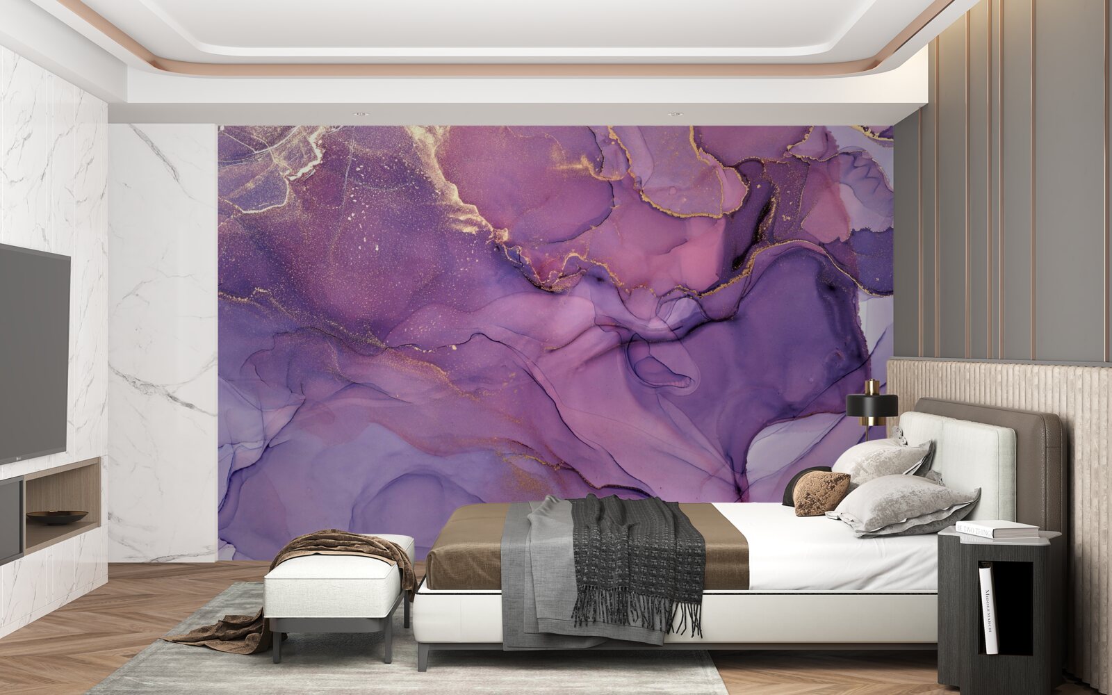 Fototapeta mramorové pozadie v lila odtieni so zlatými prvkami