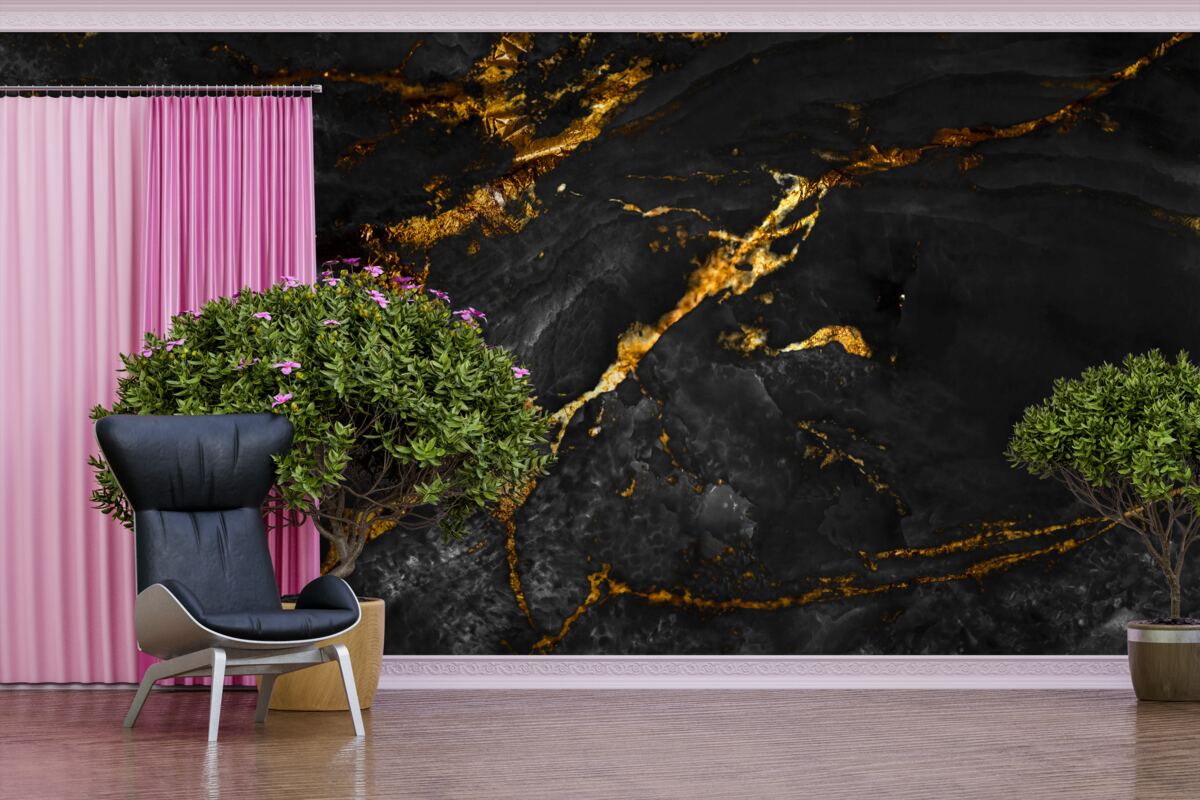Fototapeta čierny mramor so zlatými žilami