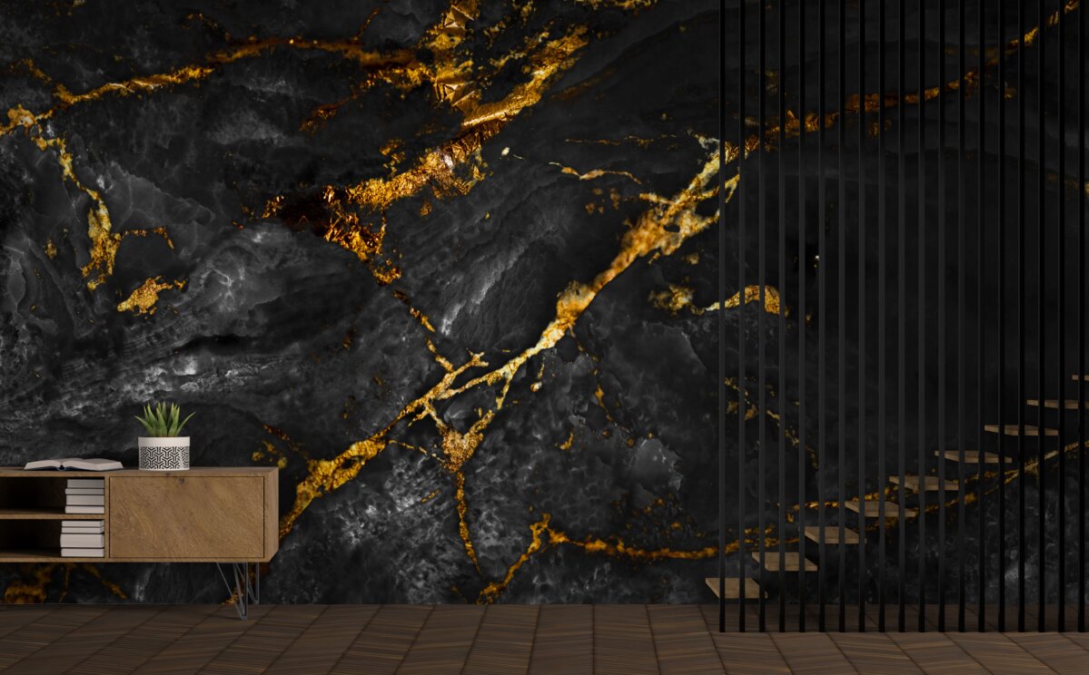 Fototapeta čierny mramor so zlatými žilami