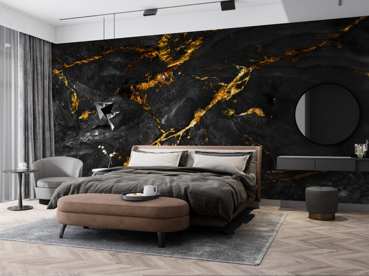 Fototapeta čierny mramor so zlatými žilami