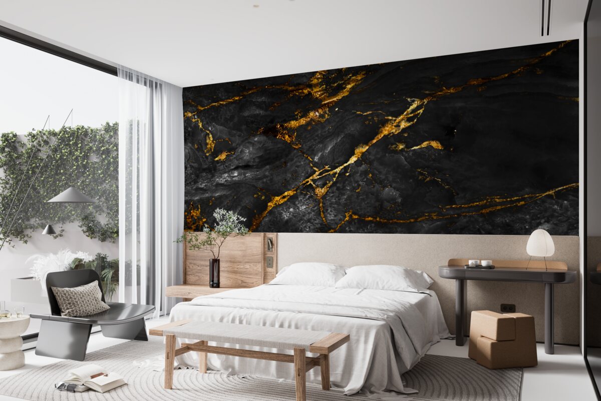 Fototapeta čierny mramor so zlatými žilami