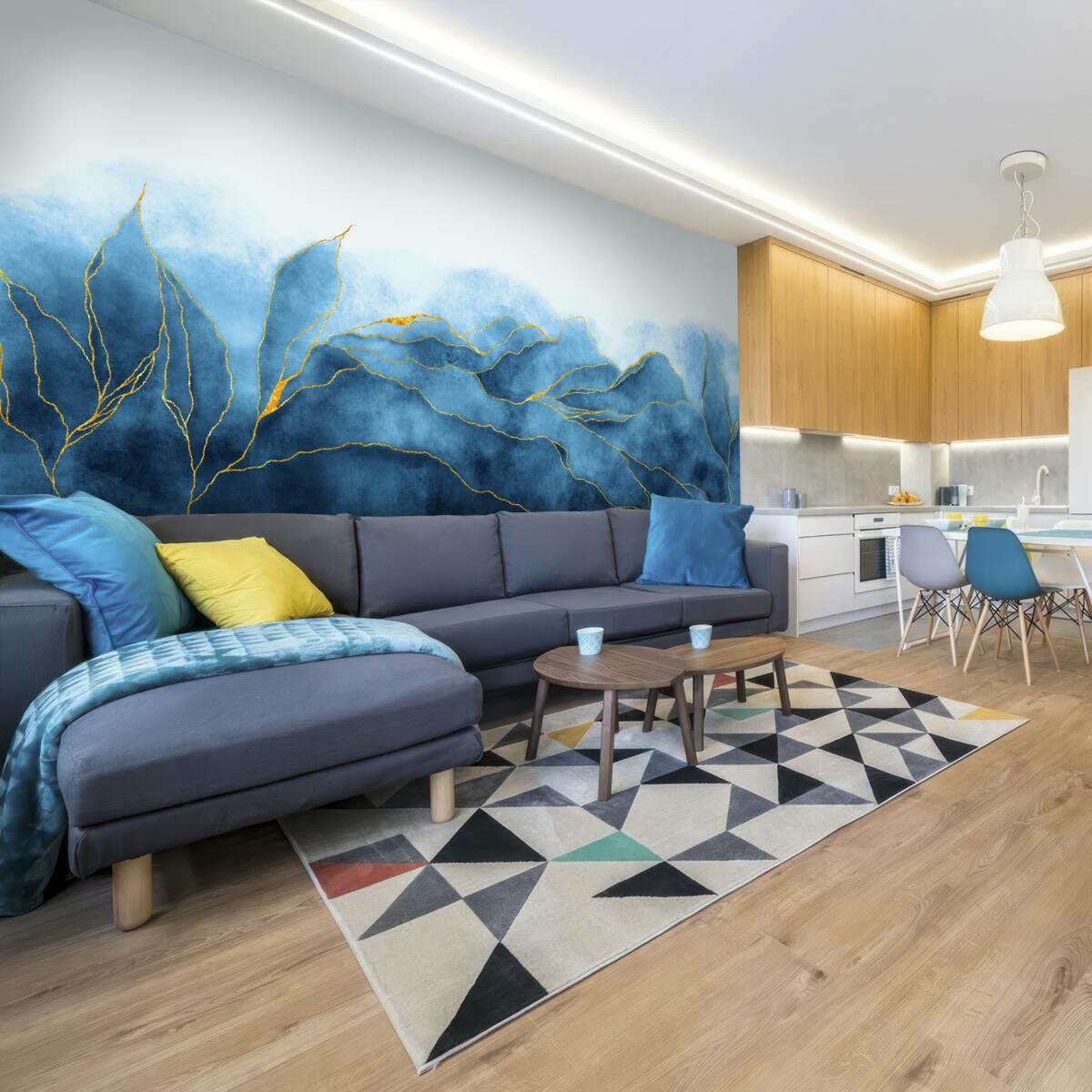 Fototapeta akvarelové listy v odtieňoch modrej