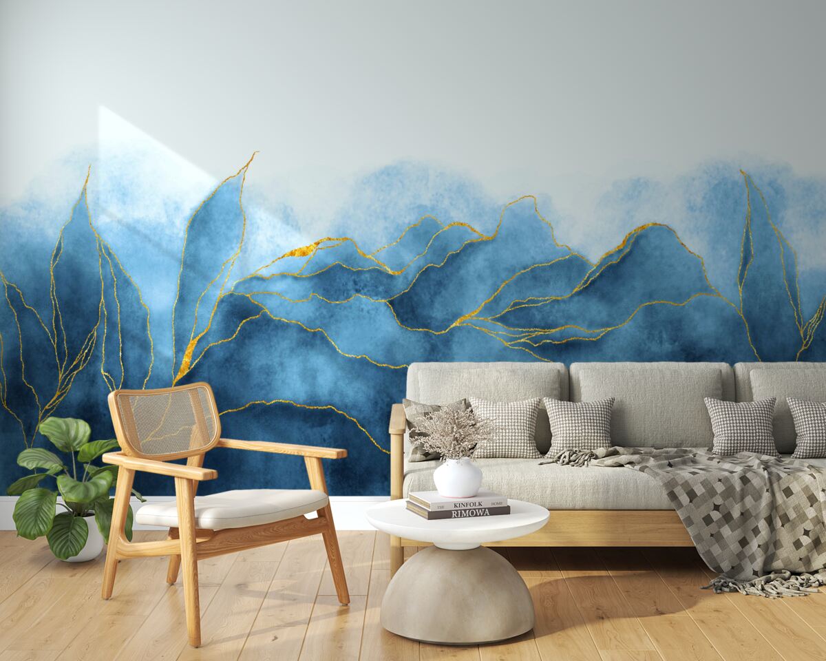 Fototapeta akvarelové listy v odtieňoch modrej