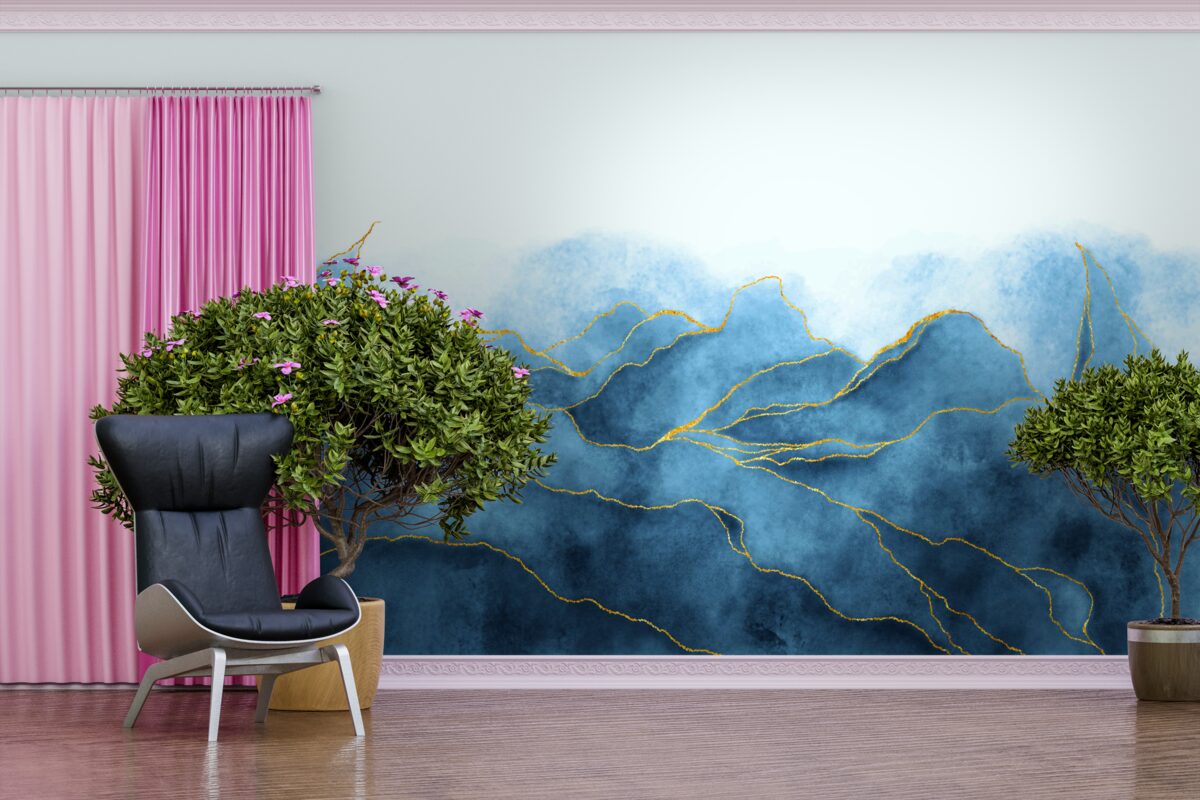 Fototapeta akvarelové listy v odtieňoch modrej