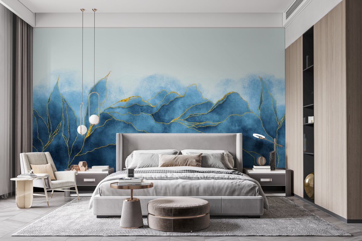 Fototapeta akvarelové listy v odtieňoch modrej