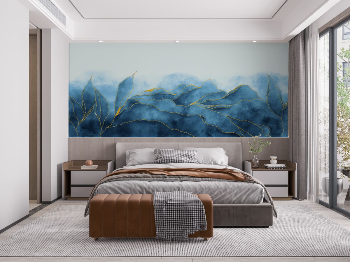 Fototapeta akvarelové listy v odtieňoch modrej