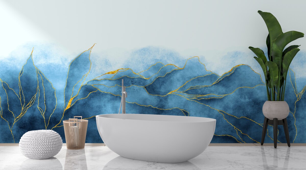 Fototapeta akvarelové listy v odtieňoch modrej