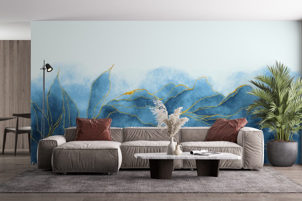 Fototapeta akvarelové listy v odtieňoch modrej