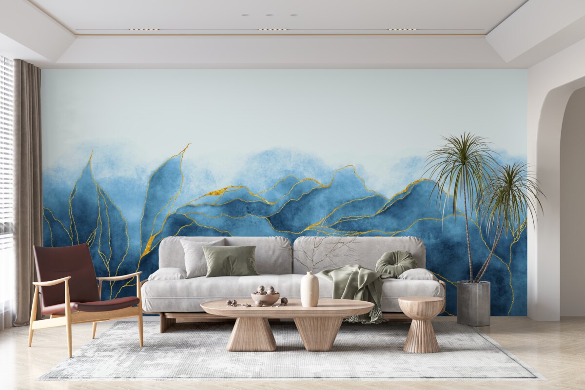 Fototapeta akvarelové listy v odtieňoch modrej