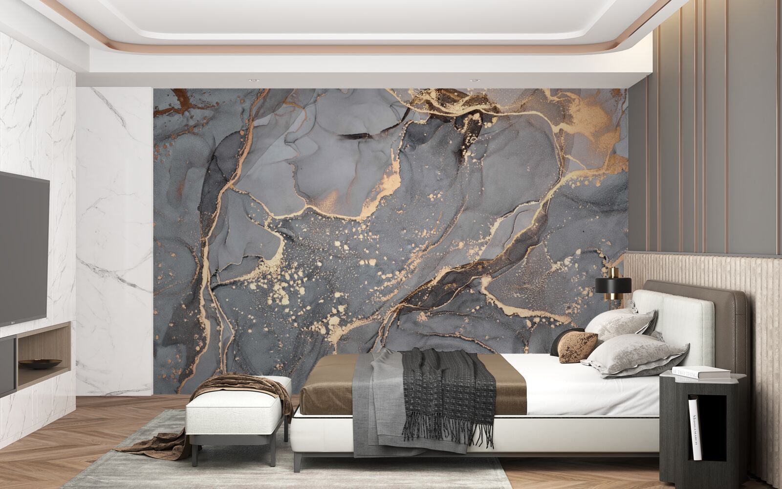 Fototapeta abstraktná akvarelová tvorba v odtieňoch sivej a zlatej