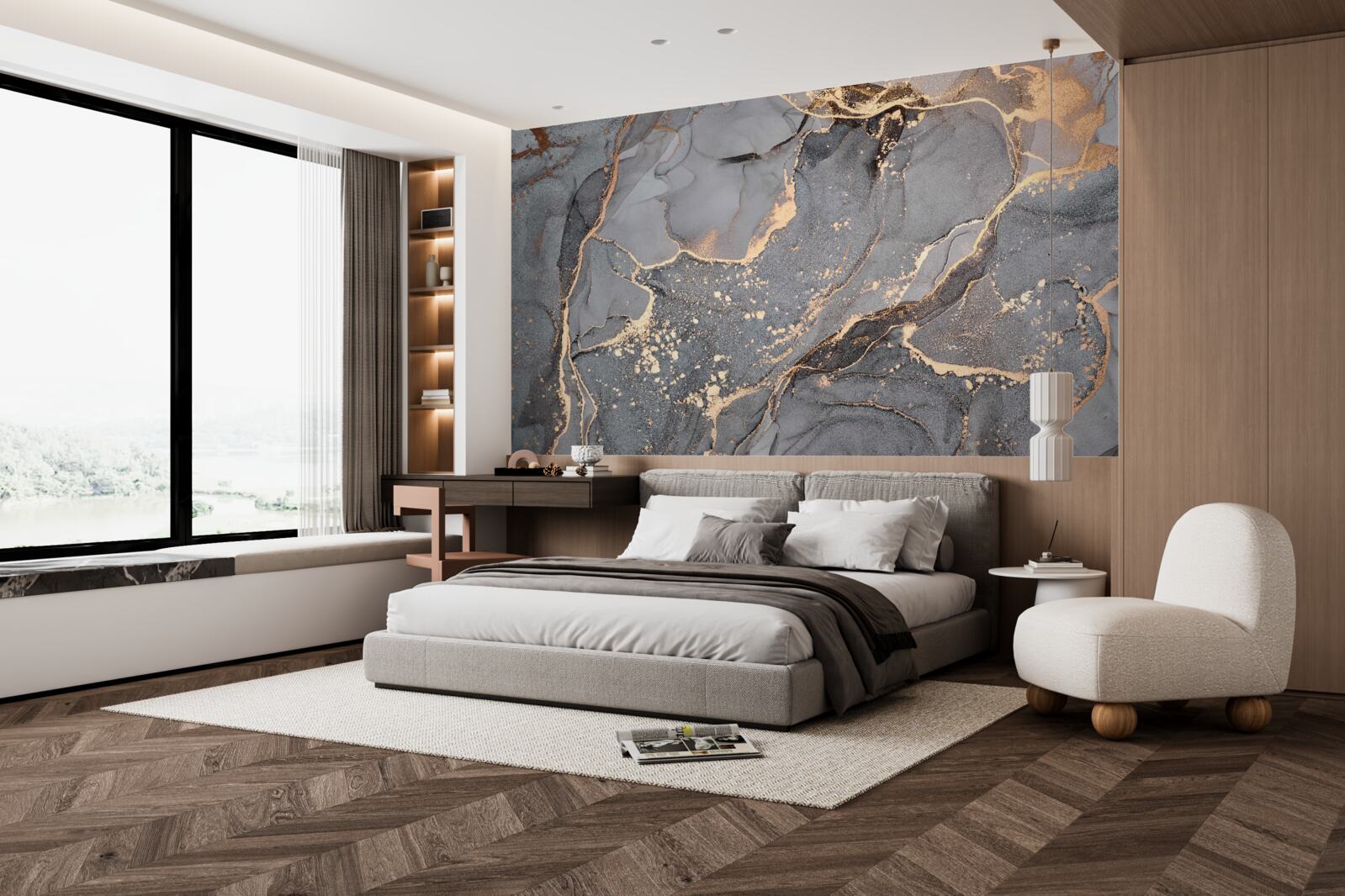 Fototapeta abstraktná akvarelová tvorba v odtieňoch sivej a zlatej