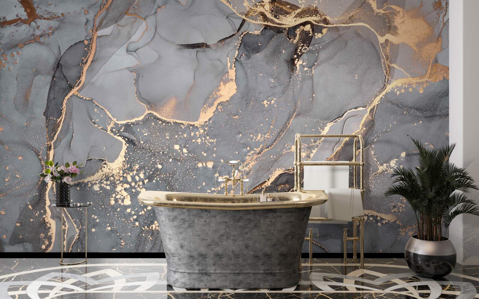 Fototapeta abstraktná akvarelová tvorba v odtieňoch sivej a zlatej