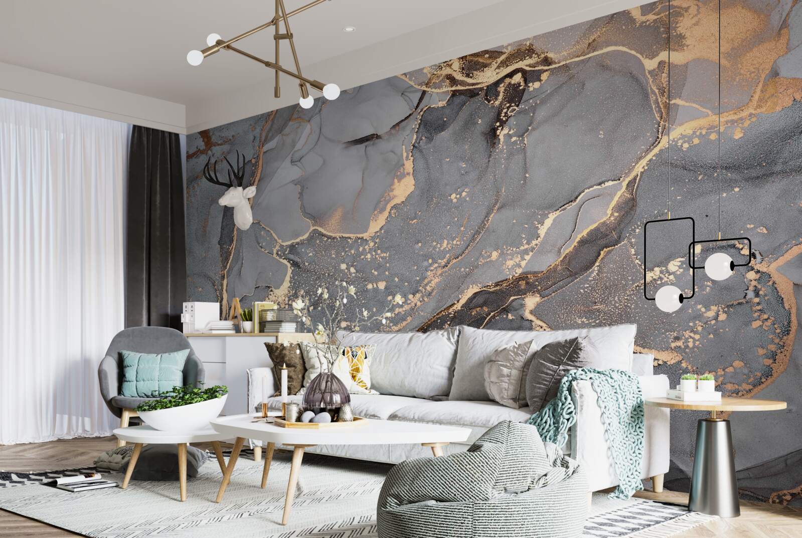 Fototapeta abstraktná akvarelová tvorba v odtieňoch sivej a zlatej