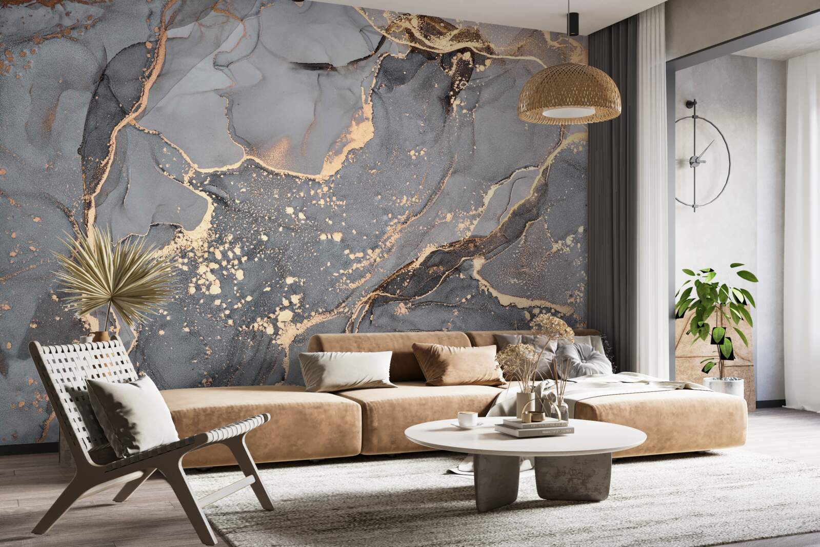 Fototapeta abstraktná akvarelová tvorba v odtieňoch sivej a zlatej